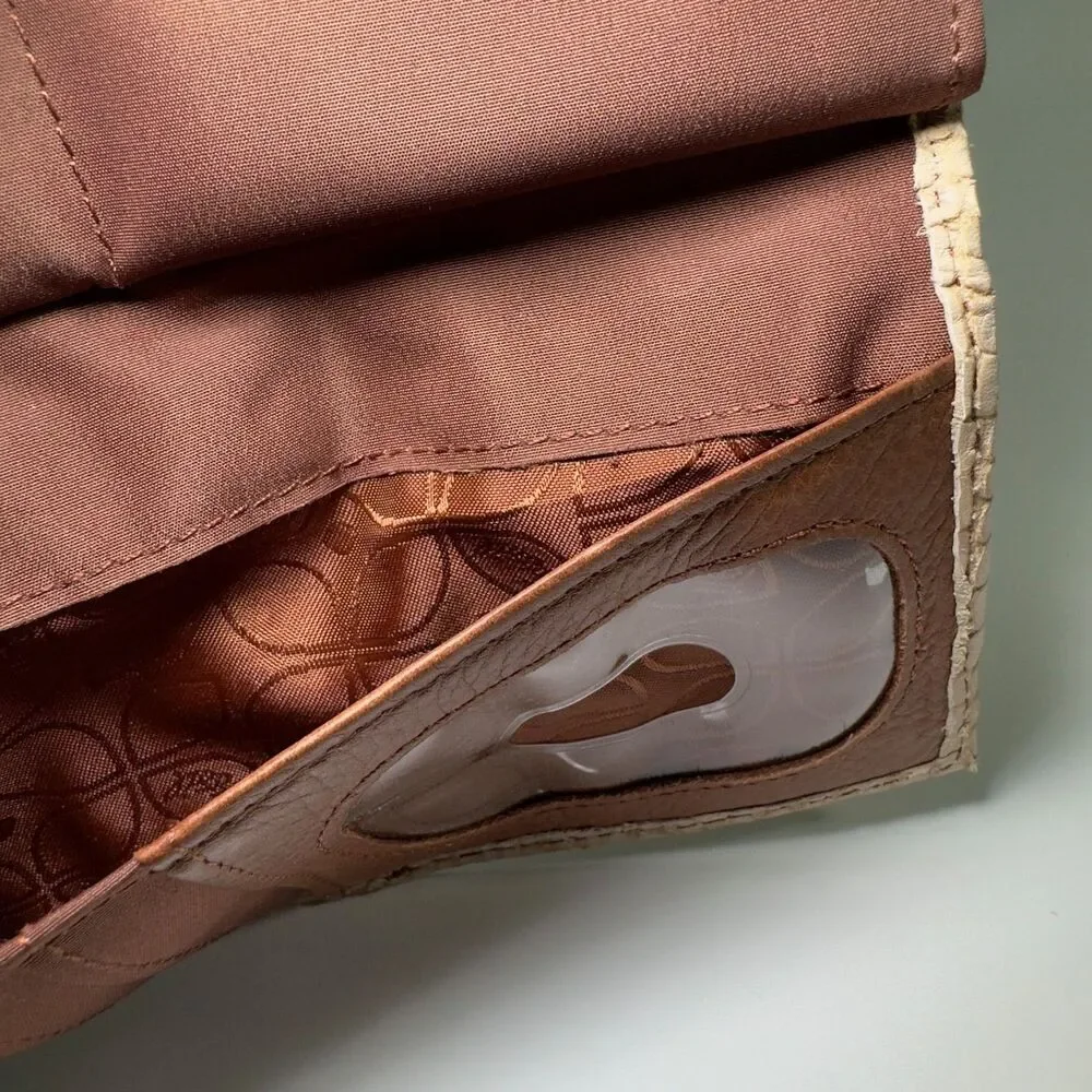 Fossil Wallet Brown Leather Snake Skin Pattern Card Holder Zipper Pockets NWOT